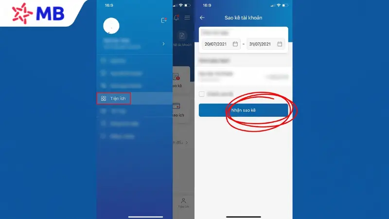 Các bước xuất sao kê MB Bank online định dạng PDF trên App