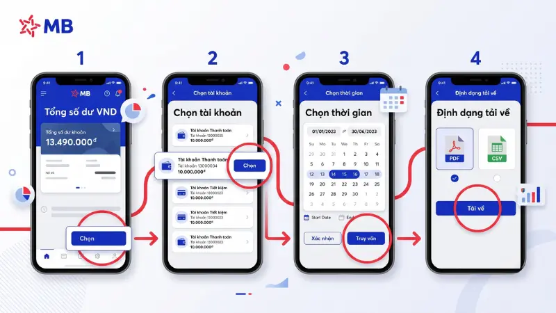 Tải file sao kê PDF hoặc CSV dễ dàng qua 4 bước trên App.