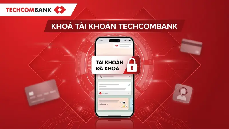 Thao tác khóa tài khoản Techcombank trên ứng dụng di động có thể hoàn tất chưa tới 30 giây.