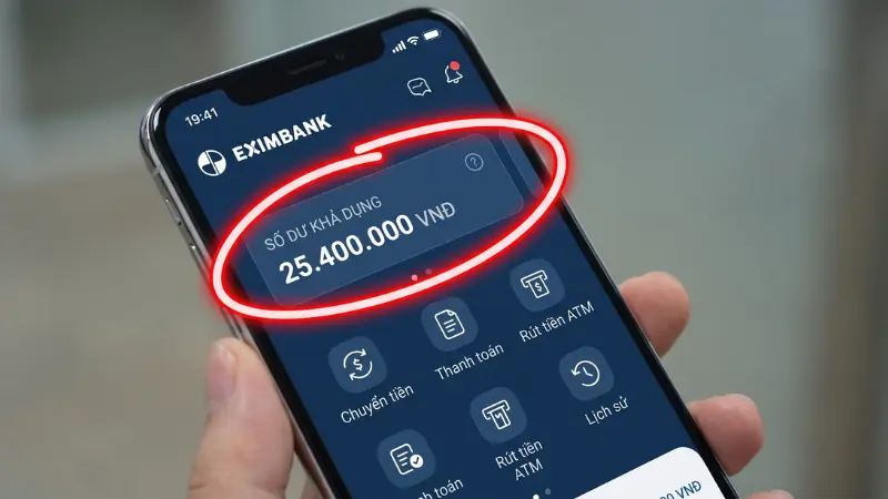Xem số dư khả dụng trên ứng dụng Eximbank EDigi.