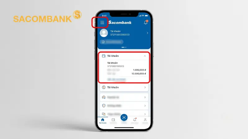 Chỉ cần truy cập mục "Tài khoản" trên app Sacombank mBanking, bạn có thể xem chi tiết số dư hiện tại một cách trực quan.