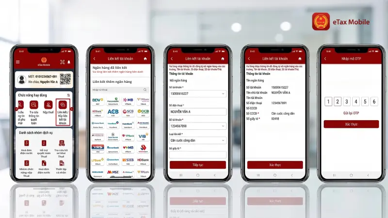 Khách hàng thực hiện đồng bộ tài khoản thanh toán với hệ thống eTax Mobile để chủ động nộp thuế điện tử an toàn.