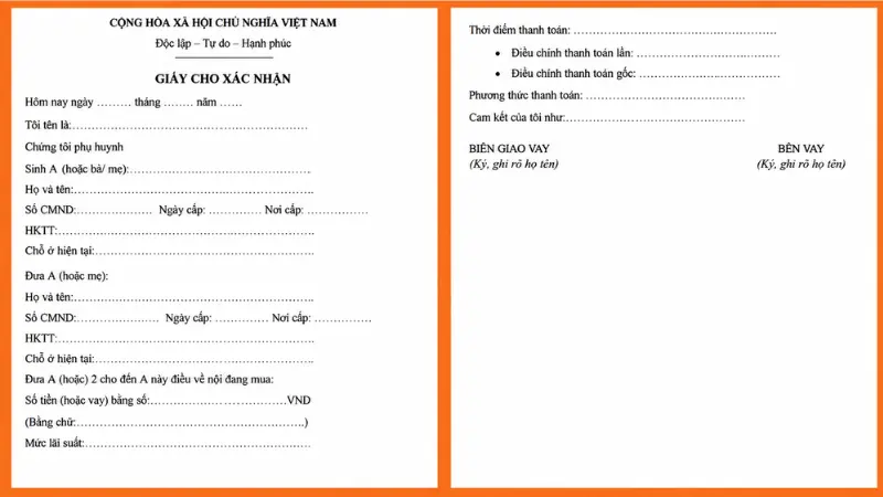 Hình ảnh mẫu hợp đồng vay tiền viết tay đơn giản nhưng đầy đủ giá trị pháp lý.