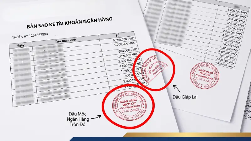 Bản sao kê giấy hợp lệ bắt buộc phải có dấu mộc tròn và dấu giáp lai để chứng thực tính hợp pháp.