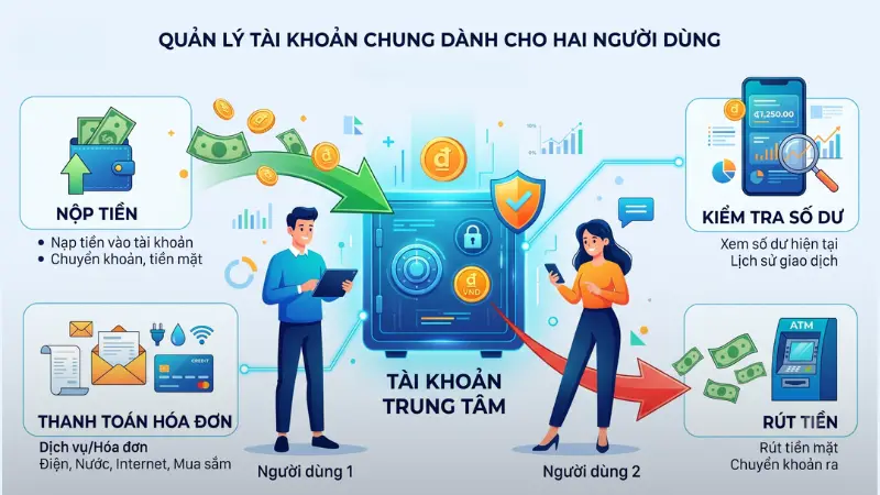 Tài khoản đồng sở hữu Vietcombank giới hạn tối đa hai người nhằm tối ưu hóa công tác giám sát chi tiêu và quản lý tài sản chung.