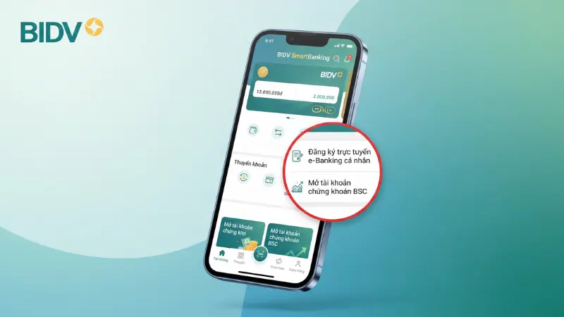 Bạn có thể dễ dàng đăng ký trực tuyến e-Banking cá nhân và mở tài khoản chứng khoán ngay trên ứng dụng BIDV SmartBanking.