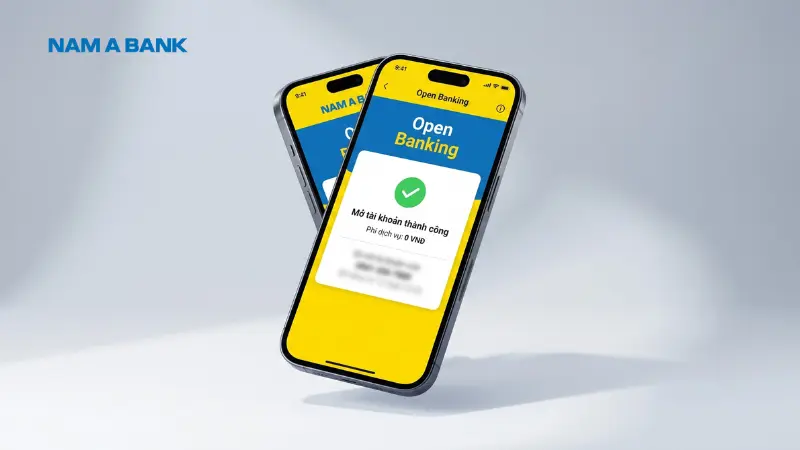 Giao diện mở tài khoản Nam A Bank miễn phí trên Open Banking.