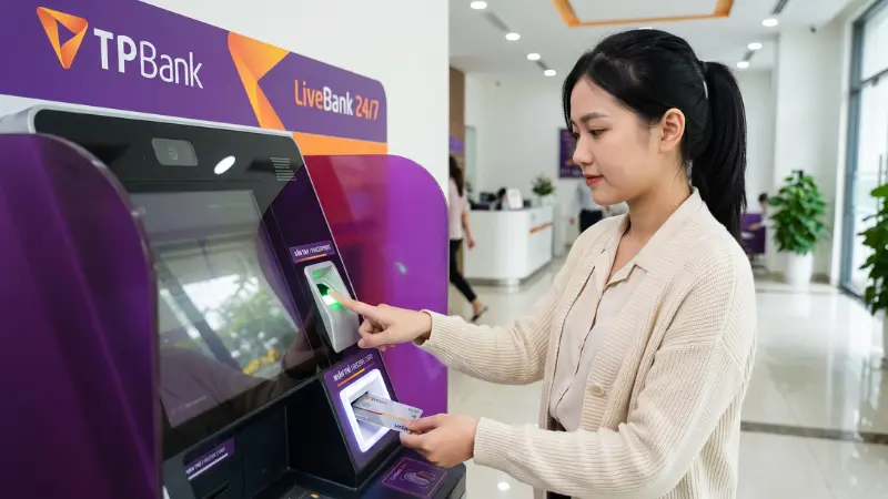 Mở tài khoản và nhận thẻ tại máy LiveBank 24/7.