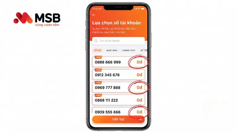 Giao diện chọn tài khoản số đẹp MSB (M-Lucky).