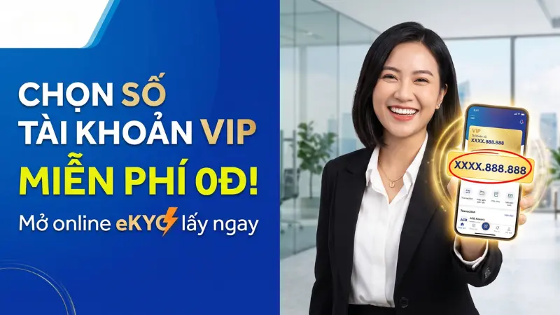 Quy trình 5 bước mở tài khoản số đẹp trực tuyến bằng công nghệ định danh eKYC vô cùng nhanh gọn trên thiết bị di động.