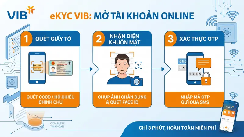 Quy trình định danh eKYC mở tài khoản VIB online.