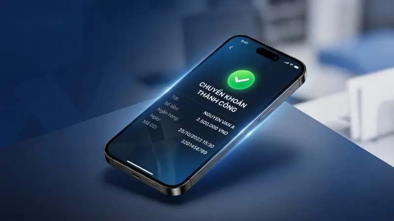 Việc xác thực sinh trắc học trên Mobile Banking giúp giao dịch nạp tiền diễn ra chỉ trong vài giây với độ bảo mật tuyệt đối.