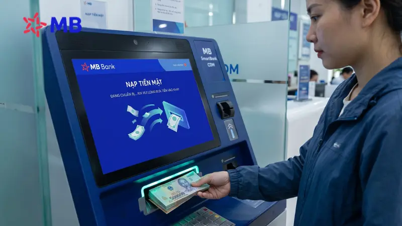 Nộp tiền mặt 24/7 tại máy MB SmartBank và CDM.