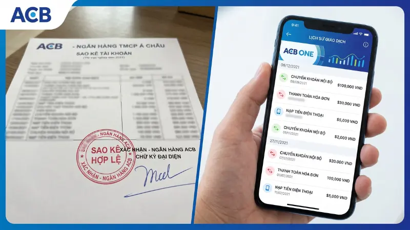 Phân biệt sao kê ACB trực tiếp và trực tuyến
