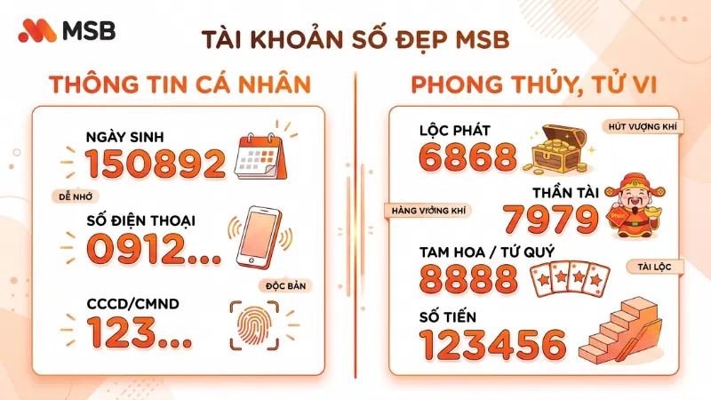 Kho số lộc phát, tứ quý và số tiến MSB mang ý nghĩa thịnh vượng