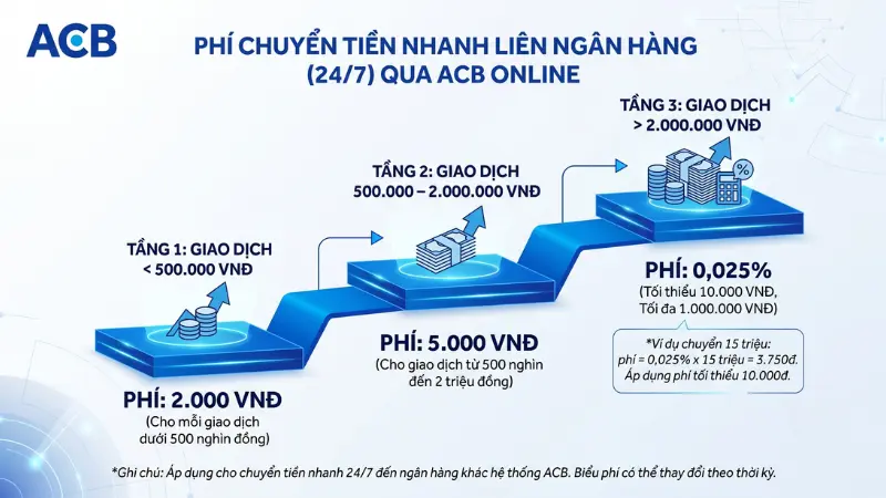 Phí chuyển tiền nhanh liên ngân hàng 24/7 theo biểu lũy tiến.
