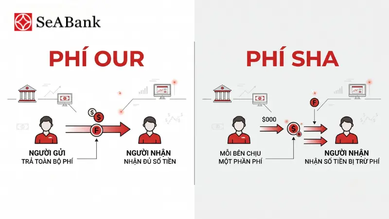 So sánh phí chuyển tiền quốc tế SHA và OUR qua SWIFT.