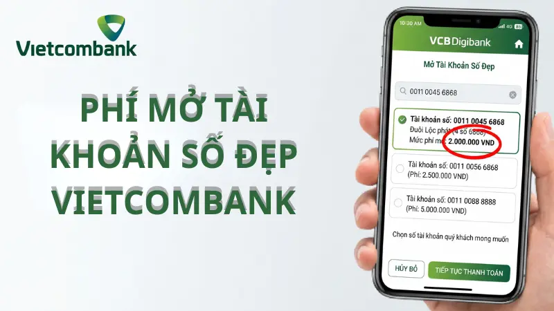 Ngoài phí duy trì, mức phí phát hành tài khoản số đẹp 4 số tự chọn như Lộc phát được niêm yết ở mức 2.000.000 VND.