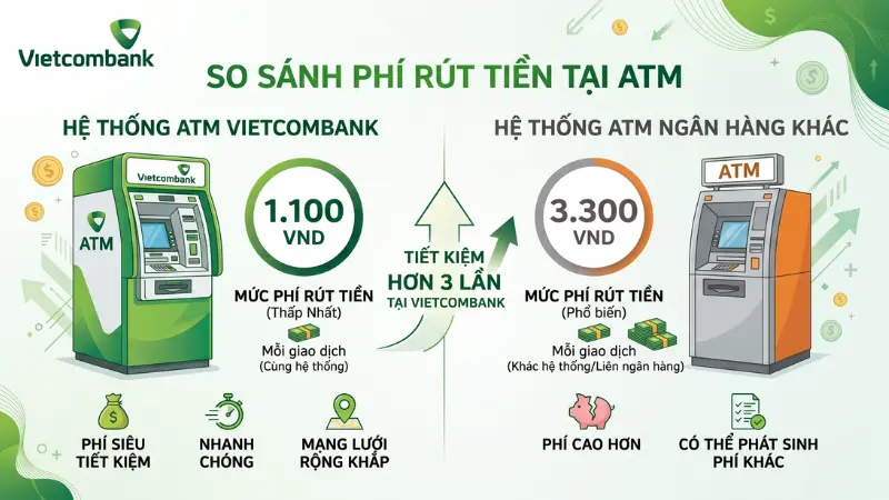 Khách hàng nên ưu tiên rút tiền tại hệ thống máy ATM chính chủ Vietcombank để tối ưu hóa chi phí giao dịch.