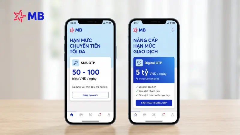 So sánh hạn mức SMS OTP và Digital OTP MB Bank.