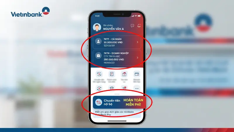 Việc liên kết toàn bộ tài khoản vào ứng dụng Vietinbank iPay giúp bạn giám sát tổng thể và chuyển tiền nội bộ miễn phí.