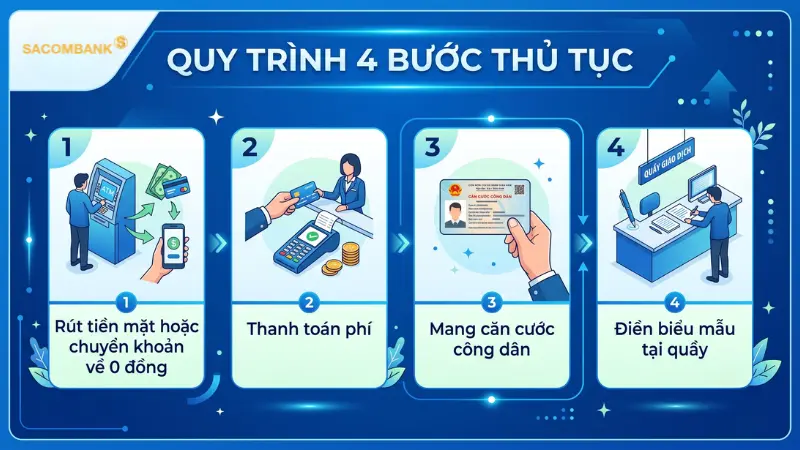 Cần chuyển khoản toàn bộ số dư còn lại sang tài khoản khác để đưa định mức về 0 đồng trước khi làm thủ tục.