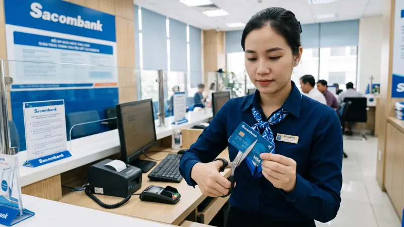 Ngân hàng yêu cầu hoàn tất toàn bộ nghĩa vụ tài chính trước khi tiến hành cắt góc thẻ vật lý.