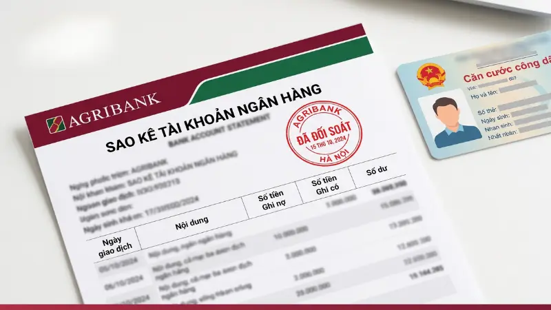 Bản in sao kê trực tiếp tại quầy giao dịch Agribank luôn kèm theo dấu mộc đỏ, đảm bảo tính pháp lý để nộp hồ sơ thủ tục hành chính.