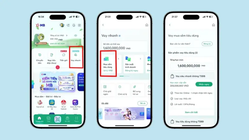 Quy trình đăng ký vay MB Bank online qua App MBBank.