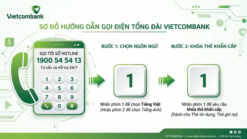 Làm theo đúng thứ tự các phím bấm qua hệ thống tự động 1900545413 để hoàn tất vô hiệu hóa thẻ nhanh nhất.