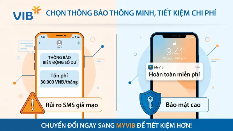 So sánh nhận thông báo qua MyVIB miễn phí và SMS Banking VIB