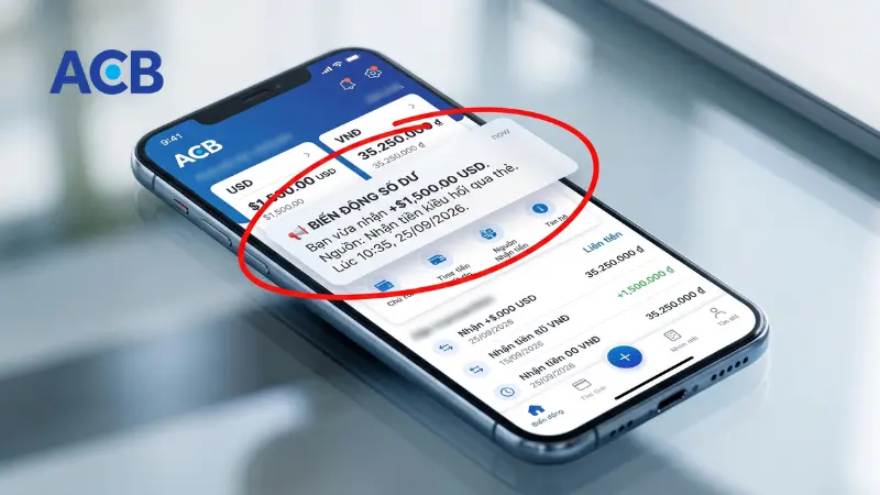 Quản lý số dư và thông báo tài khoản ngoại tệ trên ứng dụng ACB ONE