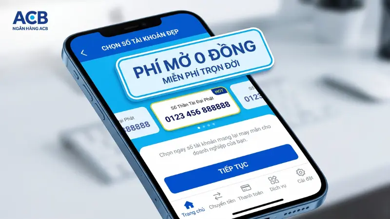 Giao diện chọn tài khoản số đẹp trên ứng dụng ACB ONE BIZ