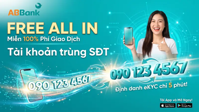 Ưu đãi tặng số tài khoản trùng số điện thoại trên app AB Ditizen