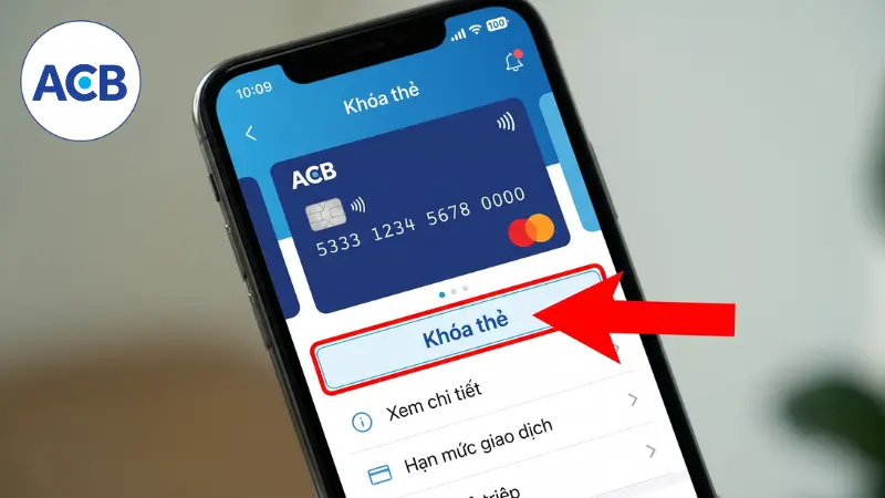 Nút khóa thẻ khẩn cấp trên ứng dụng ACB ONE
