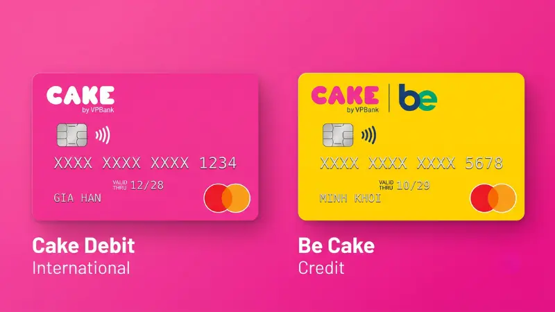 Khách hàng có thể đăng ký phát hành thẻ ghi nợ quốc tế Cake Debit hoặc thẻ đồng thương hiệu để thanh toán trực tiếp một cách linh hoạt.
