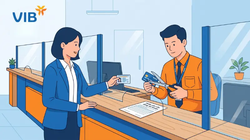 Thủ tục tất toán và hủy thẻ tín dụng VIB tại quầy giao dịch.