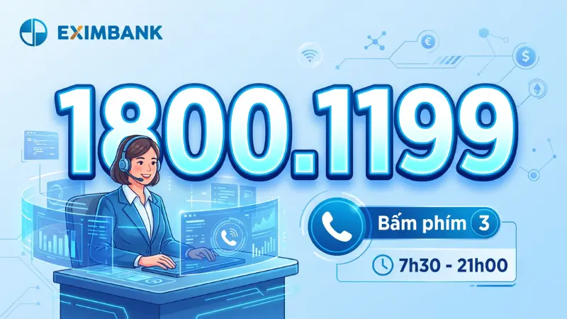 Hotline 1800.1199 kiểm tra số dư Eximbank