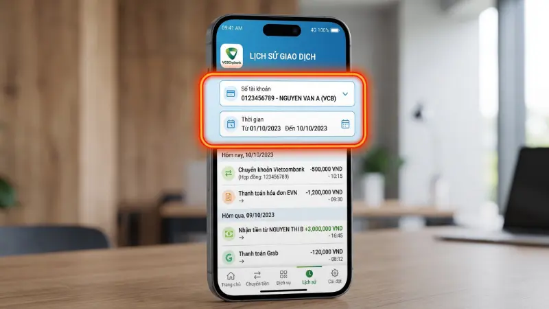 Quản lý dòng tiền cá nhân bằng cách tra cứu lịch sử giao dịch qua VCB Digibank