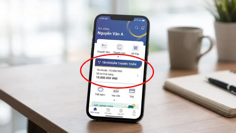 Dãy số hiển thị ngay bên dưới mục "Tài khoản thanh toán" trên ứng dụng SmartBanking chính là số tài khoản của bạn.