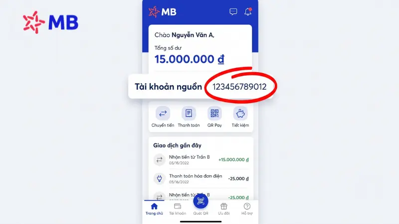 Tra cứu số tài khoản trên app MBBank.