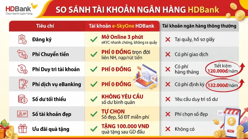 Đặc quyền phí 0 đồng khi mở tài khoản e-SkyOne HDBank