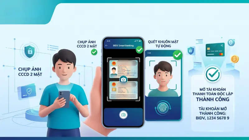 Học sinh từ đủ 15 tuổi hoàn toàn có thể tự đăng ký tài khoản qua phương thức định danh eKYC chỉ trong vài phút.