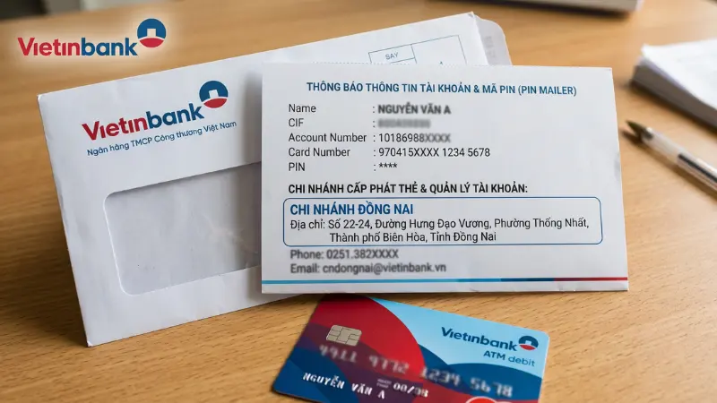 Địa chỉ chi nhánh phát hành thẻ luôn được in rõ ràng bên trong phong bì bảo mật chứa mã cá nhân ban đầu.
