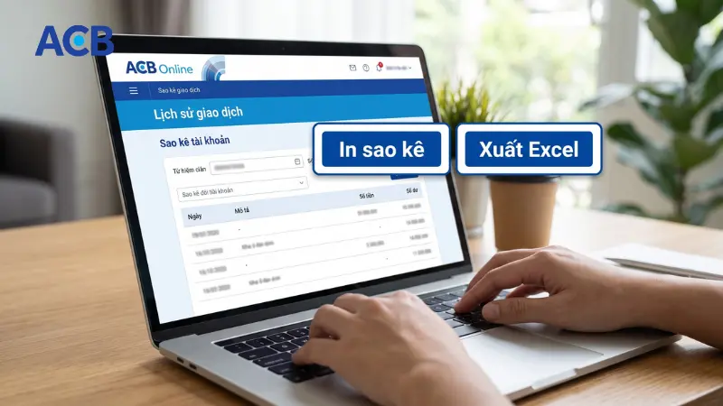 Nút xuất file Excel trên ACB Online